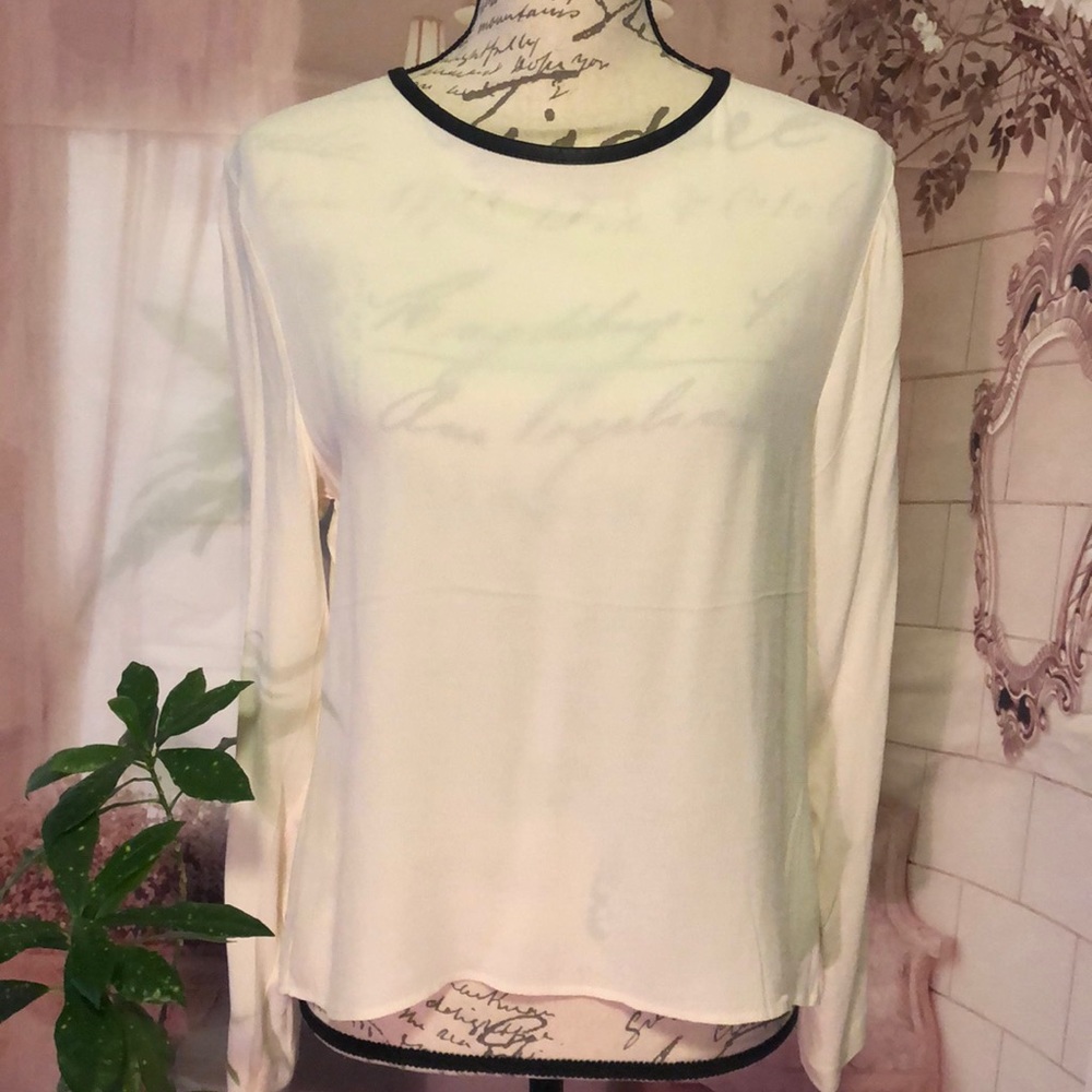 H&M Hennes V Back Blouse with Faux Leather Trim